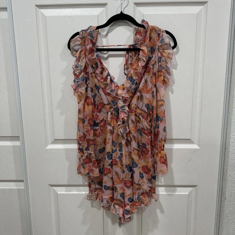 Aqua Women Orange/Pink Floral Romper Size Small S‎